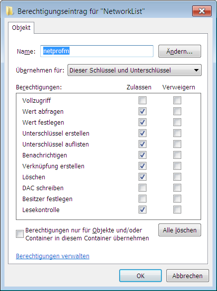 Berechtigungen netprofm