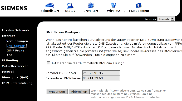 dnscache.berlin.ccc.de und anonymisierungsdienst.foebud.org im Router eingestellt